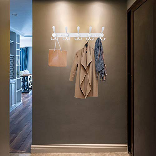 Coat Rack Wall Mount, Heavy Duty with 5 Tri Wall Hooks, Stainless Steel Hooks for Hanging Jackets, Hangers, Hats, Bags, Towels, Purse (White, 2Packs) - color: White