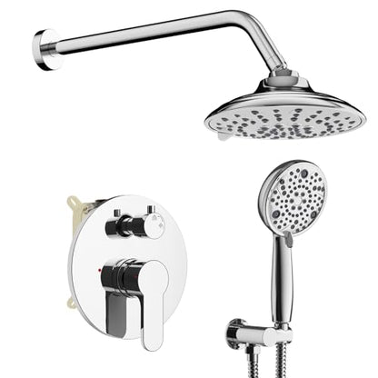 EMBATHER 8'' Shower System with Handheld Trim Kit, Polished Chrome | 2-IN-1 Shower Faucet Set, 3-Mode Shower Head, 8-Setting Handheld Spray, Pressure-balanced Valve & Trim Kit - color: Polished Chrome, size: 8 Inch