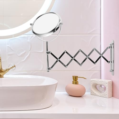 BESPORTBLE Wall Mount Makeup Mirror, 6-Inch Two-Sided Extension Mirror with 3X Magnification - Chrome Bathroom 360° Swivel