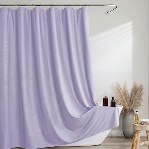 Extra Long Shower Curtain 96 Inch Long 1 Piece, Waffle Embossed Textured Fabric Shower Curtain for Bathroom Large Hotel, Water Resistant, Machine Washable, Lavender, 72Wx96L Inches - color: Lavender, size: 72"W x 96"L (Pack of 1)