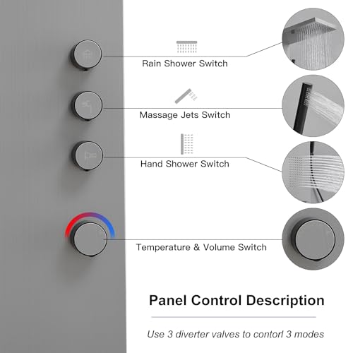 3 IN 1 Shower Panel Tower System Wall Mount Brushed Nickel | Stainless Steel,Rain Shower Head,Body Massage Jets and Handheld Head,Stable Water Pressure Output,Easy to Wipe Limescale - color: Brushed Nickel, style: Shower Panel-Standard