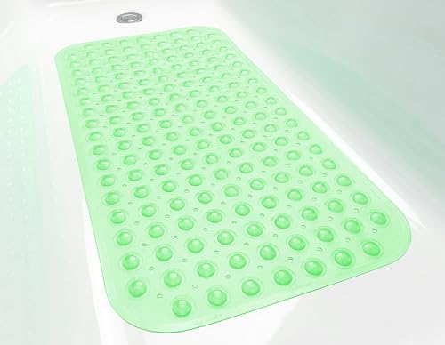 Large Non-Slip Bathtub & Shower Mat 31 inch x16 inch (Smooth/Non-Textured Tubs Only) Safe, Clean, Machine-Washable, Superior Grip&Drainage, Vinyl, Transparent Light Green, Medium - color: Transparent Light Green, size: Large (31"x16")