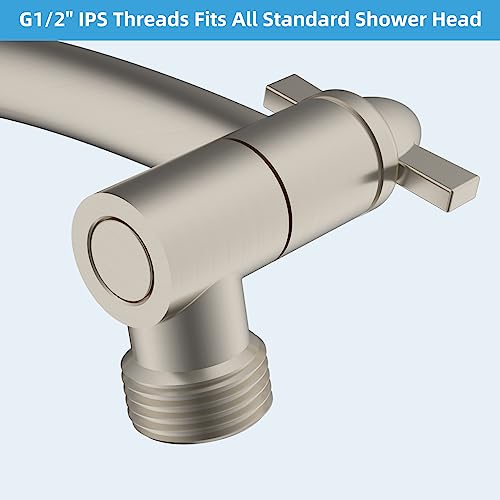Hibbent Shower Head Extension Arm,16" Solid Brass Adjustable Extender with Lock Joint, Standard 1/2", Rise or Lower Rainfall and Fixed Shower Head,Height/Angle Adjustable Extension Arm, Brushed Nickel | Solid Brass Adjustable Shower Arm with Lock Joint, F