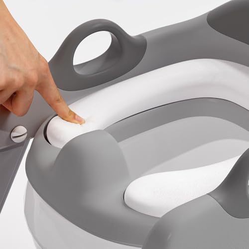 Potty Training Toilet Seat with Step Stool Ladder for Boys and Girls, 2 in 1 Potty Training Toilet, Splash Guard Anti-Slip Pad Step Stool（Gray-White) Pedal Upgrade - color: Gray-white