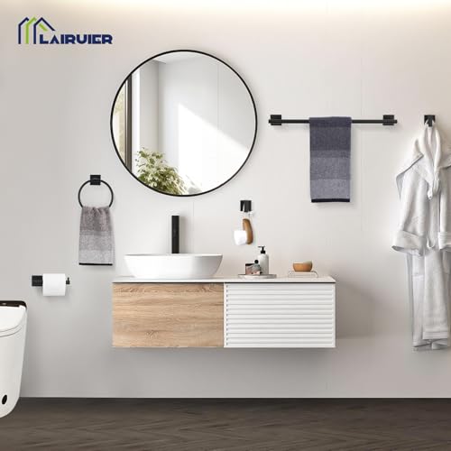 Lairuier 10-Piece Matte Black Bathroom Accessories, Towel Bar Set | Bathroom Hardware Set Includes SUS304 23.6" Towel Bar, Towel Ring, Toilet Paper Holder and Towel Hooks Wall Mounted - color: Black, size: 10 Pieces - Extended