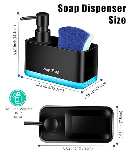 Dish Soap Dispenser with Sponge Holder, 2-in-1 Countertop Small Soap Dispenser for Kitchen and Bathroom, Multi-Scene for Dish Soap, Hand Soap, Lotion, Body Wash (Black) - color: Black