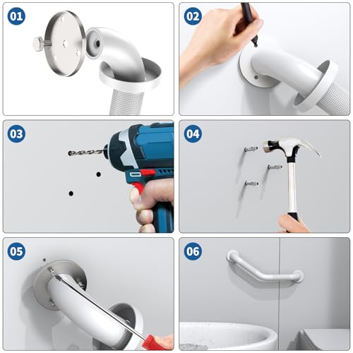 16 Inch Angled Shower Grab Bar White, Munzong 2 Pack Anti Slip Bathroom Grab Bar, Knurled Bathroom Balance Bar,Safety Hand Rail Support Handicap Elderly Injury Senior Assist Bath Handle-1.25” Tube | 2 Pack Knurled Bathroom Balance Bar Safety Hand Rail Sup