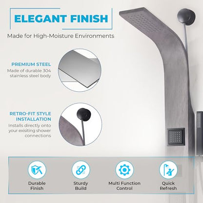 ANZZI Shower Head Panel Tower System | Aura | Grey Marble | 2 Turbo Jetted | Includes Two 2 Fully Adjustable Acu Stream Body Jets, Installation Installs To Existing Water Line, Built To Last