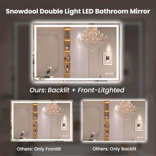 Snowdool 40 x 36 in LED Bathroom Mirror, Front and Backlit, Anti-Fog | Front and Backlit, 3 Color Temperatures, Anti-Fog, Tempered Glass - size: 36"L x 40"W