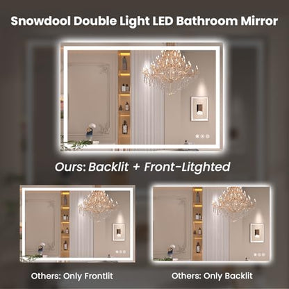 Snowdool 40 x 36 in LED Bathroom Mirror, Front and Backlit, Anti-Fog | Front and Backlit, 3 Color Temperatures, Anti-Fog, Tempered Glass - size: 36"L x 40"W