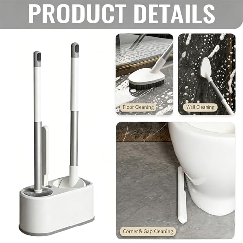 Basaza Toilet Bowl Brush and Holder 3-in-1 Toilet Brush and Holder Set Toilet Scrubber for Bathroom White Hidden Toilet Cleaner Brushes Floor-Standing or Wall-Mounted - color: #B1 White 3 in 1 Toilet Brush Set