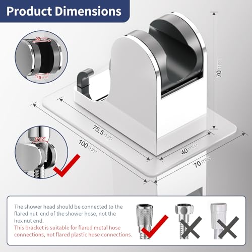 HANLIAN Strong Adhesive Handheld Shower Head Holder Without Drilling | 50° Adjustable Shower Wand Holder Wall Mount with Hooks, Waterproof Hand Held Showerhead Bracket with Hanger(Chrome, 1 piece) - color: Chrome