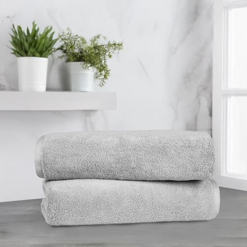 Amazon Basics 2 Piece Quick-Dry Oversize Bath Towel, 100% Cotton, 54" x 30", Platinum - color: Platinum, size: 2 Piece, style: Bath Towel (Pack of 2)