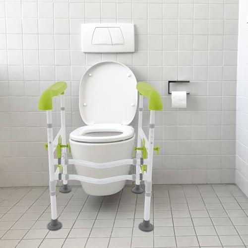 Toilet Safety Rails, Toilet Frame Toilet Arms for Elderly, Adjustable Height & Width Toilet Safety Frame, Foldable Handicap Toilet Handles for Seniors, Handicap & Disabled (Green) - color: Green