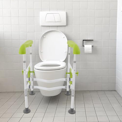 Toilet Safety Rails, Toilet Frame Toilet Arms for Elderly, Adjustable Height & Width Toilet Safety Frame, Foldable Handicap Toilet Handles for Seniors, Handicap & Disabled (Green) - color: Green