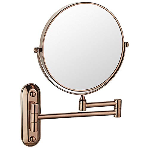 Wall Mounted Mirror, 3/5X Magnification + Normal Bathroom Shaving Mirror Double-Sided Magnifying Makeup Vanity Swivel Mirror, 8 Inch Extendable Arm, Chrome Finished,Rose,Rose Gold-1X/3X - color: Rose Gold, size: 1X/3X