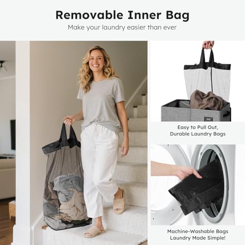SOLEDI 180L Double Laundry Hamper with Lid and 2 Side Pockets, Dual Hamper | 2 Section Laundry Basket, Removable & Washable Laundry Bags, 180L Large Capacity, for Bedroom, Bathroom, Laundry Room, Dorm - color: Grey