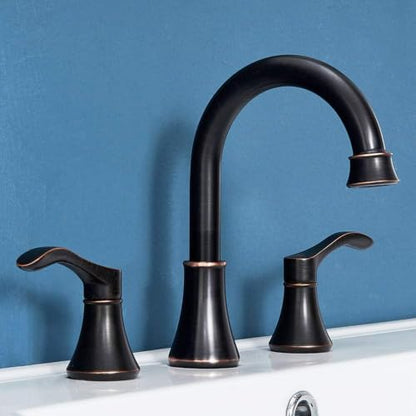 Oil Rubbed Bronze Bathroom Faucet, 2 Handle 3 Hole 8 Inch Widespread Bathroom Faucet, 360°Swivel High-Arc Spout, Stainless Steel Faucet for Bathroom/Vanity/Lavatory, VAL052HZST - color: Oil Rubbed Bronze