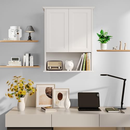Batheoom Wall Cabinet, Bathroom Storage Cabinet Over Toilet, Medicine Cabinet with 2 Door and Adjustable Shelves, Wall Mount Bathroom Cabinet for Bathroom, Kitchen(White)