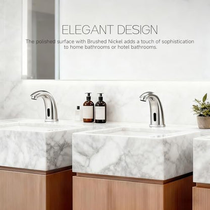 Touchless Bathroom Sink Faucet Automatic Motion Sensor Hands Free Fauce | Brushed nickel, with hole cover plate temperature mixer, commercial solid brass faucet, AC/DC powered, 1 hole or 3 hole - color: Brushed Nickel
