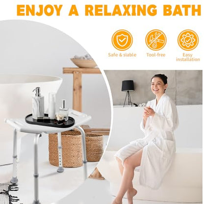 Shower Chair for Inside Shower, 400 lbs Heavy Duty Shower Stool with 12 Drainage Holes & Suction Feet, Adjustable Bath Chair with Back, Shower Seat for Elderly, Disabled, Pregnant - White