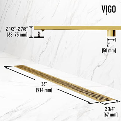 VIGO Elan 36 in. Linear Shower Drain in Matte Brushed Gold - VG07003MG - color: Matte Brushed Gold, size: 36 in.