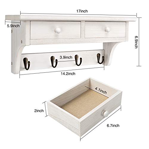 Emfogo Coat Hooks Wall Mounted, Rustic Wood Coat Rack Wall Mount Shelf with Hooks, Farmhouse Wall Coat Rack with Shelf & Coat Hook for Entryway, Mudroom, Bedroom, Kitchen, Bathroom (White) - color: White