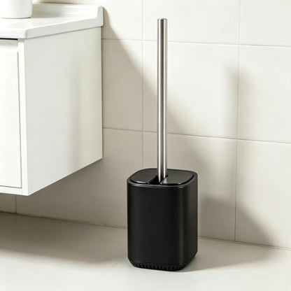 Toilet Brush and Holder Set Toilet Bowl Brush Stainless Steel Automatic Open lid Toilet Bowl Cleaner Brush Set Toilet Scrubber Kit Toilet Cleaning Brush for Bathroom - color: Black
