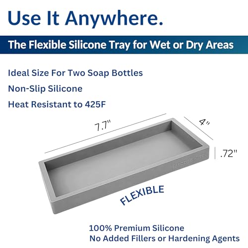 Spacewiser Countertop & Vanity Silicone Tray - Small 7.7" Kitchen Soap Tray | Kitchen Sink Soap Tray, Dish Soap Tray for Kitchen Counter, Bathroom Tray, Silicone Soap Dispenser Tray & Sponge Holder - color: Modern Gray, size: Small 7.7”