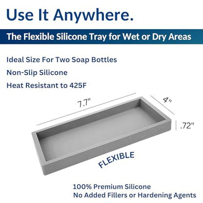 Spacewiser Countertop & Vanity Silicone Tray - Small 7.7" Kitchen Soap Tray | Kitchen Sink Soap Tray, Dish Soap Tray for Kitchen Counter, Bathroom Tray, Silicone Soap Dispenser Tray & Sponge Holder - color: Modern Gray, size: Small 7.7”