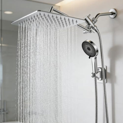 Shower Head, Rain Shower Head with Handheld Spray Combo, 12Inch Adjustable High Pressure Rainfall Shower Head, Dual Showerhead Set with Extension Arm - color: Sliver, size: 12 Inch