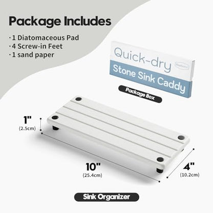 Instant Dry Sink Caddy Kitchen Sink Organizer, Quick Drying Diatomaceous Earth Stone Sink Tray Sponge Holder Soap Dish, Bathroom Countertop Vanity Dispenser Toothbrush Bottle, White, 10" x 4" - color: 1. White, size: 10" x 4" x 1"