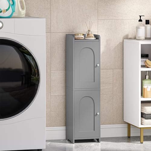 Hzuaneri Bathroom Storage Cabinet, Small Corner Floor Cabinet with 2 Doors | Narrow Toilet Paper Cabinets with Adjustable Shelf, Bathroom Organizer for Small Spaces, 7.9" D x 7.9" W x 29.5" H Gray - color: Grey, size: 7.9"D x 7.9"W x 29.5"H