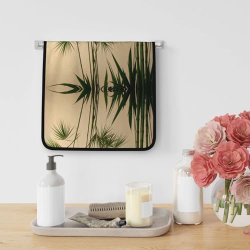 PHAYAH Clump of Bamboo Patterned Bathroom Absorbent Coral Fleece Towel for Hotel Yoga Gym Shower Spa Bath Towel 16 X 28 in, Black