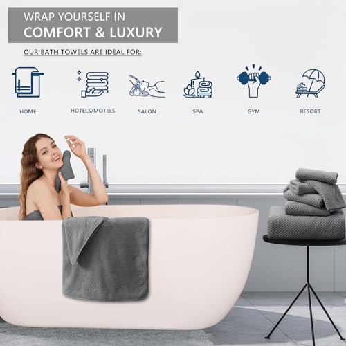 8 Piece Bathroom Towel Set Dark Gray |2 Oversized Large Bath Towels Sheet,2 Hand Towels and 4 Washcloths| 600GSM Ultra Soft Luxury Premium Towel Set Highly Absorbent Quick Dry Hotel Towel Collection - color: Texture Dark Gray, size: 8 Piece Towel Set