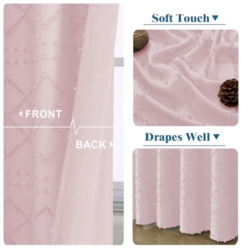 Blush Pink Boho Shower Curtain 72x84 Inches, Modern Plaid Stripes Cloth Shower Curtain for Bathroom, Chic Tufted Textured Jacquard Farmhouse Fabric Shower Curtain - color: Blush Pink, size: 72"W x 84"L (Pack of 1)