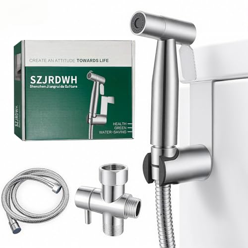 Toilet Handheld Bidet Sprayer, Stainless Steel Spray Shower Set, ToiletMuslim Shower Sprayer, Adjustable Water Pressure with Bidet Hose, for Feminine Washing, Wall Mount/Toilet Holder.