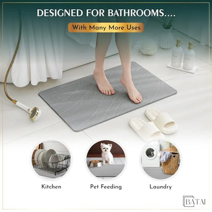 Extra Large Stone Bath Mat - (31.5” x 19.7”) - Absorbent Diatomaceous Earth Stone Bath Mat Large - Non-Slip Diatomite Bathmat - Easy Clean and Quick Drying - Long Instant Dry Bathmat - Light Gray XL - color: Light Gray