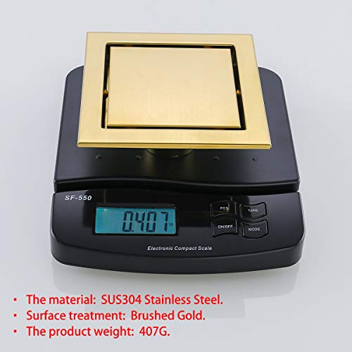 RANDOM Brushed Gold Shower Drain Square 6 inch SUS304 Stainless Steel Shower Floor Drain with Hair Strainer Tile Insert Shower Drain Cover - color: D-brushed Gold-6″ Square