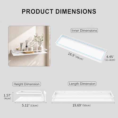 RFOUO 16 Inch Small Metal Wall Shelf with Guard Rail,White,1 Pack | Small Bathroom Shelf, Wall Mounted, Aluminum Floating Shelf, For Toothbrush Perfume Spice,Bathroom Bedroom Kitchen - color: White, size: 16Inch