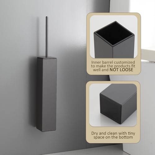 Toilet Brush and Holder Wall Mounted, Gun Gray Aluminum with 2 Replaceable Heads, Bathroom Toilet Brush, Drill or 3M Adhesive Mount, Removable Liner and Splash Guard, Modern Square Design - color: Gun Gray-wall Mounted