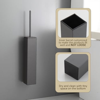 Toilet Brush and Holder Wall Mounted, Gun Gray Aluminum with 2 Replaceable Heads, Bathroom Toilet Brush, Drill or 3M Adhesive Mount, Removable Liner and Splash Guard, Modern Square Design - color: Gun Gray-wall Mounted