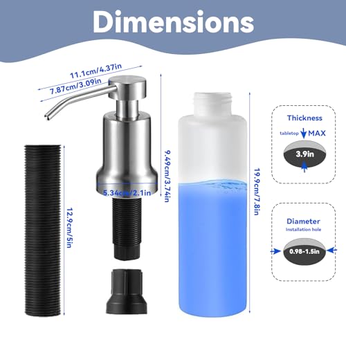 Foaming Soap Dispenser for Kitchen Sink and Bathroom Countertop: Built in Foaming Sink Soap Dispenser Pump, Stainless Steel Foam Soap Pump with 22oz Under Counter Bottle
