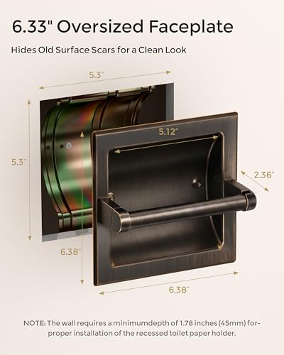 Recessed Toilet Paper Holder Wall Mounted Oil Rubbed Bronze | 304 Stainless Steel Post Pivoting Design Easy to Change Roll, in Wall Toilet Paper Holder for Mega Roll for Bathroom - color: Oil Rubbed Bronze