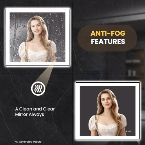 LOAAO 40"X38" LED Bathroom Mirror Black Framed | Anti-Fog, Dimmable, Memory Function, Tempered Glass, Lighted Vanity Mirror for Wall - size: 40"L x 38"W