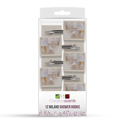 Creative Scents Milano Shower Curtain Hooks Decorative | Set of 12 | Mother of Pearl Shower Curtain Rings - style: Shower Curtain Hooks