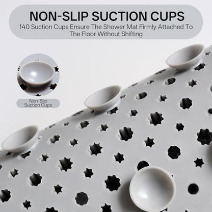 Shower Foot Scrubber Mat, Non Slip Shower Feet Mat Grey 16"x27" | Silicone Exfoliating With Suction Cups And Drain Holes, Quick Drying Soft Bathtub Mat, Machine Washable Drainage Bathroom Mat - color: Grey