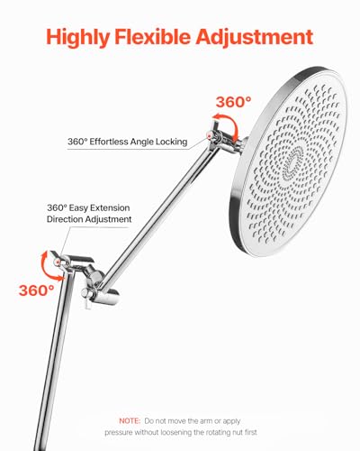 VEVOR Shower Head Extension Arm, 11 Inches, Brass Shower Arm Extender with Flexible Adjustable Angle Height, Chrome Finish, G1/2 Universal Thread Connector Compatible, for Rain & Handheld Showerhead - size: 11''
