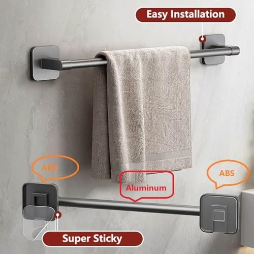 Towel Holder No Drilling Aluminum Alloy Bathroom Shelves Self-Adhesive Towel Storage Rack (30cm,Grey)