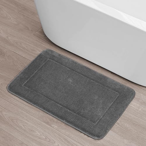 Terry Bath Mat, Memory Foam Bath Rug, Non-Slip, 100% Polyester, Premium Bathroom Decor, Machine Washable, Measures 20 in. x 32 in., Dark Gray - color: Dark Grey, size: 1'8" x 2'8" (Rectangular)